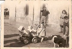FRANCINE ET FRANCOIS AU NO 1 AVEC JAIME QUI TIENT LE CHIEN ET BERNADETTE BATAYER QUI TIENT LA POUSSETTE OU SONIA